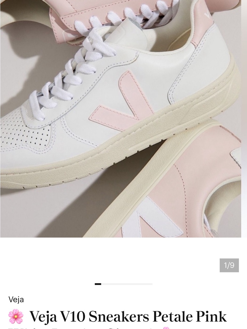 Veja V10 Sneakers in Petale Pink and White, size 8